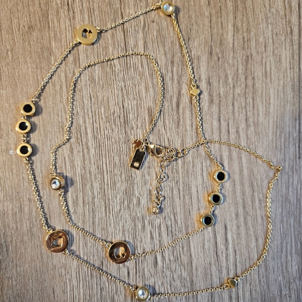 Kate Spade Long Elegant Gold Necklace with Black Accents! EUC